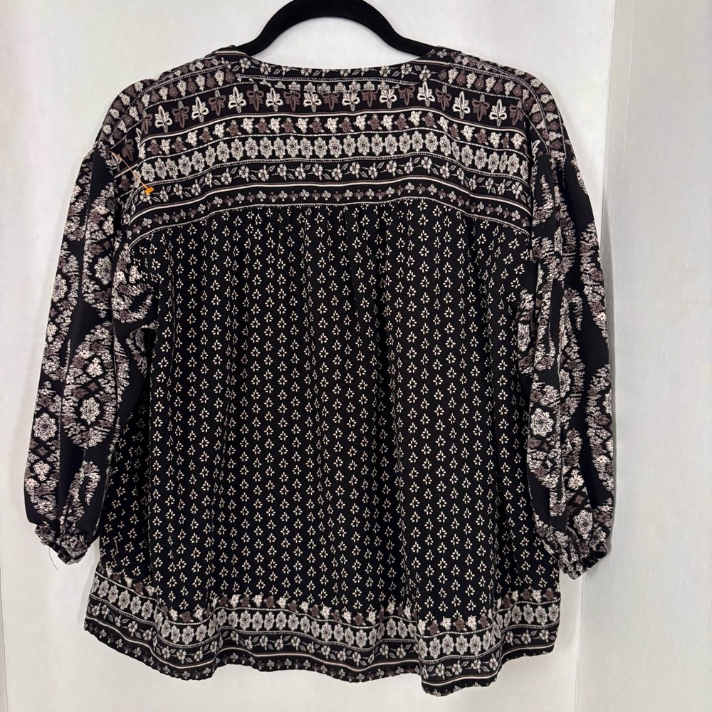 Knox Rose Black and Cream Boho Patterned Blouse Sz Large - Picture 3 of 8